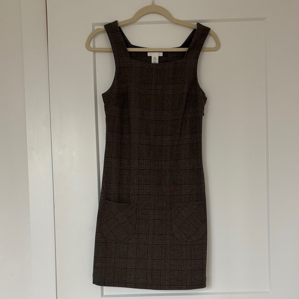 H&M Dark Brown Plaid Mini Dress
